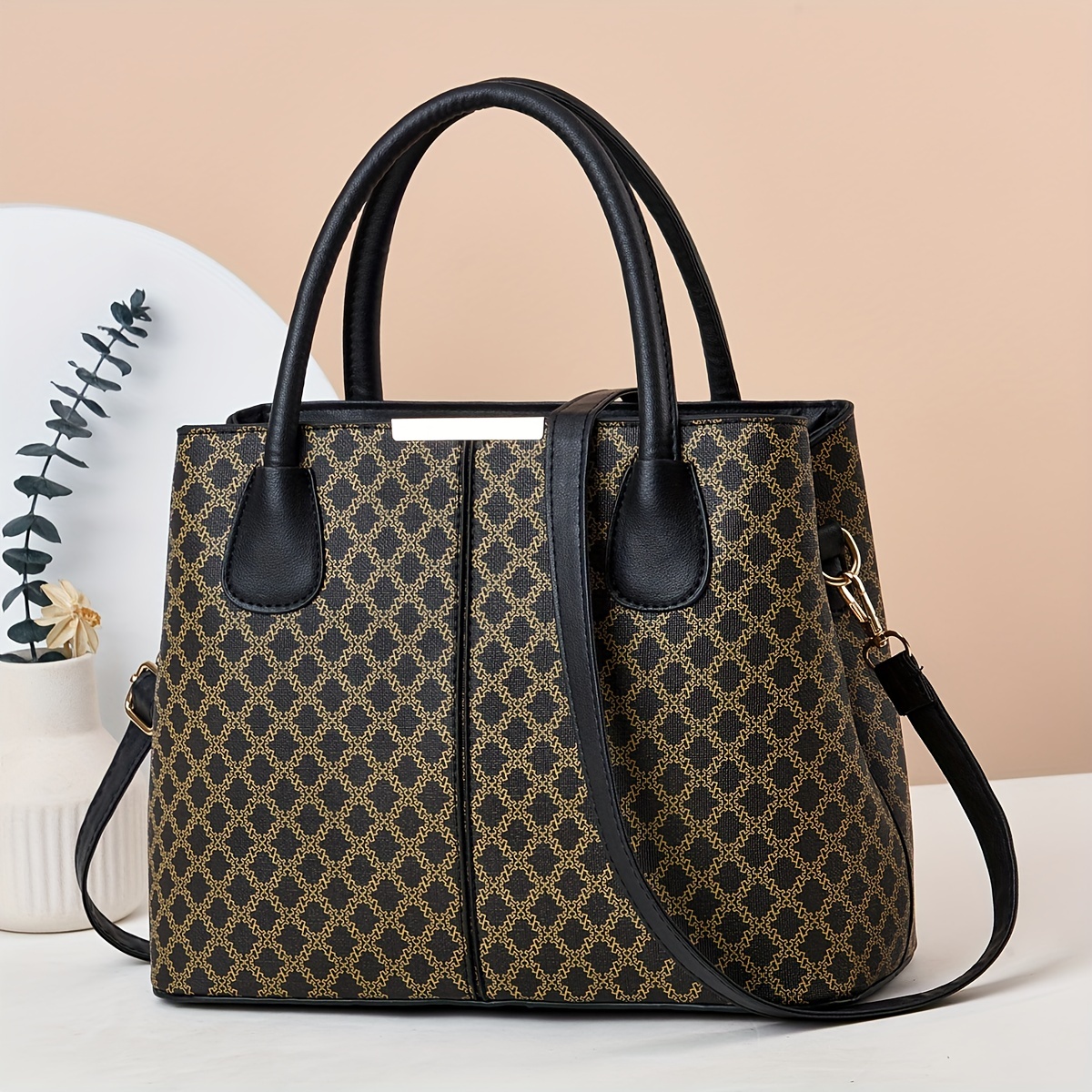 Large Capacity Crossbody Shoulder Bag - Exquisite Plaid - Adjustable Strap