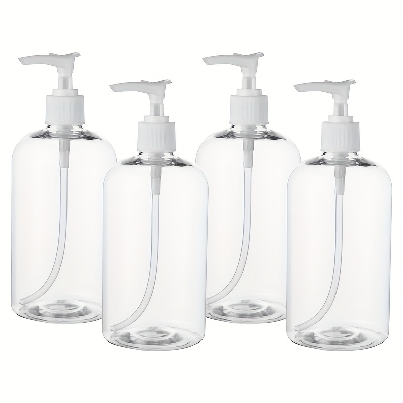 4pcs 16 Oz Shampoo Pump Bottles Clear Lotion Pump w/ Labels & Funnel
