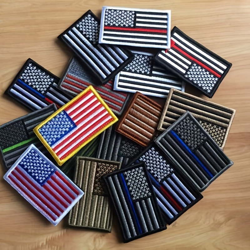 Set of US Army Military Strip & USA Flag, Iron or Sew on Embroidered Badge  Patch