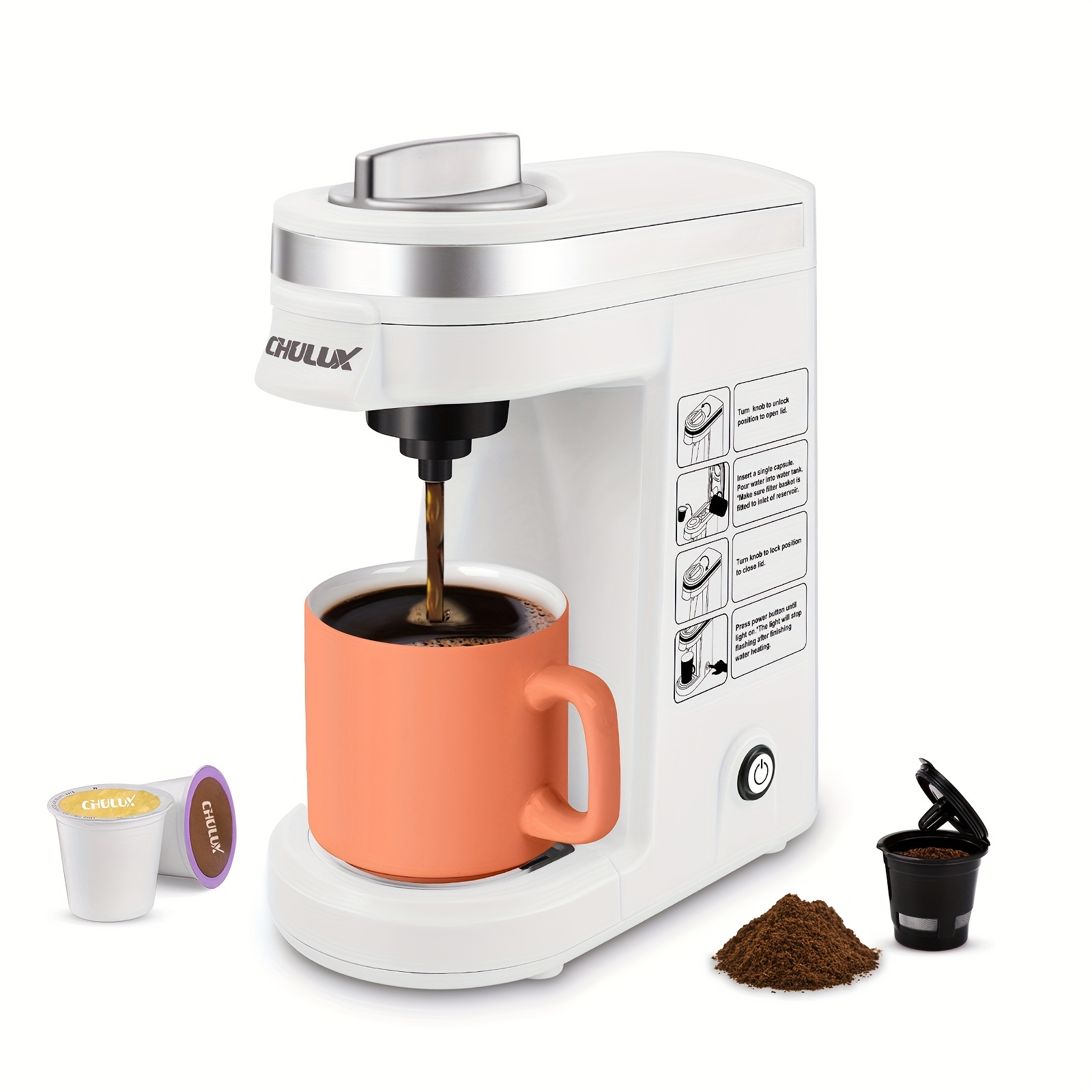 Cafetera de una sola porción para cápsulas K Cup y café molido 2 en 1,  máquina de café K Cup de 14 onzas, mini cápsula de café individual de