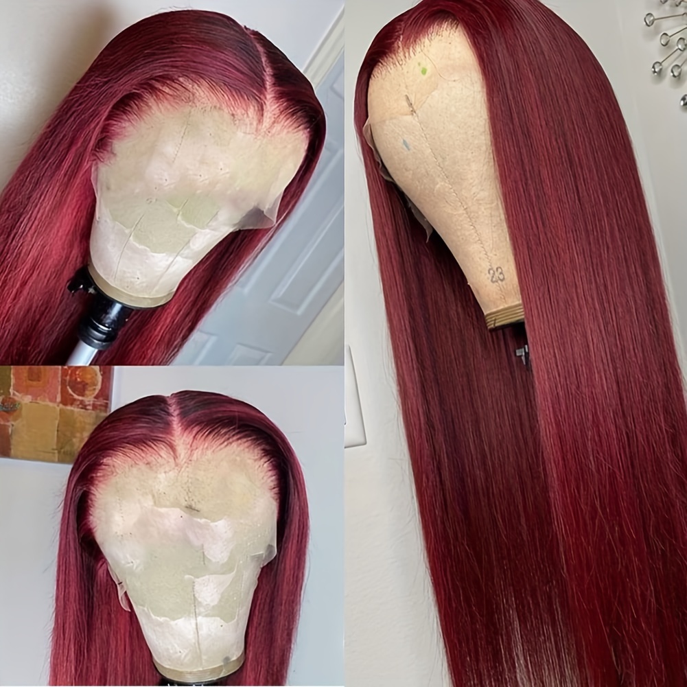 Red Lace Front Human Hair Wigs 99j Burgundy 13x4 Hd Lace Temu Canada