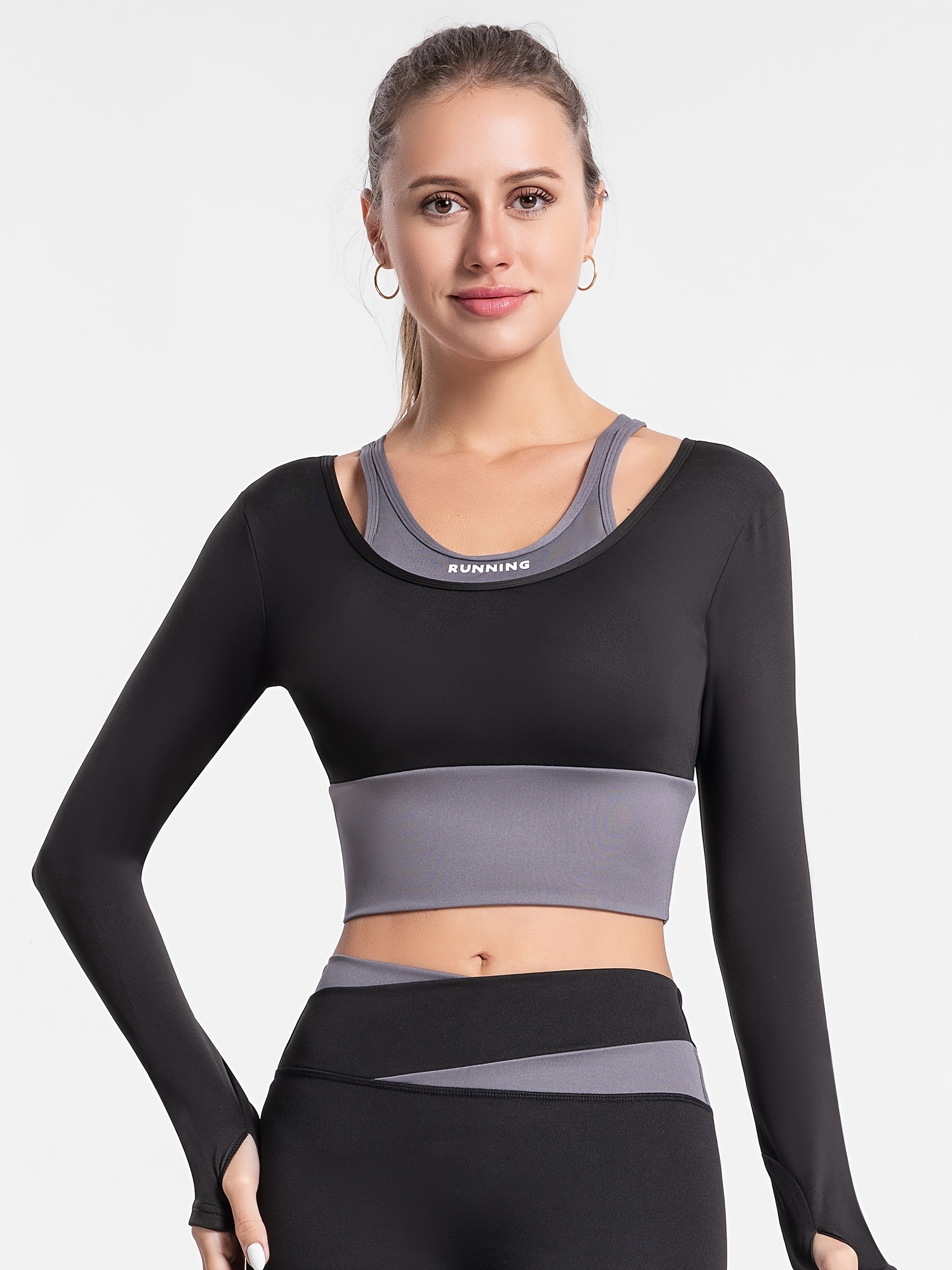 Quick drying 2 in 1 Padded Workout Top Women Long Sleeve - Temu Canada