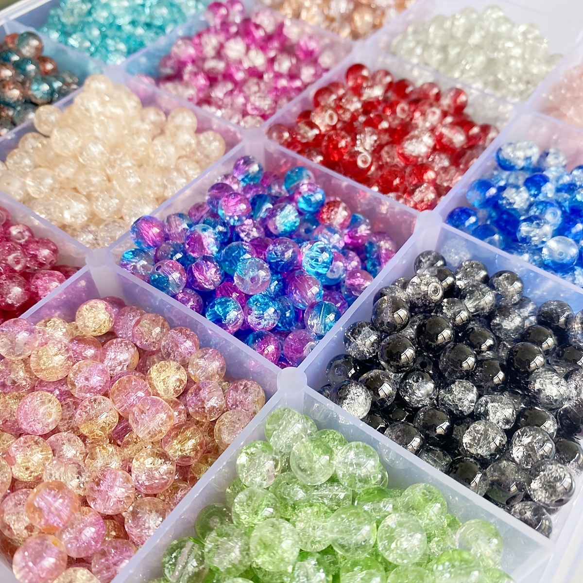 100pcs 10 Color Crackle Glass Beads 10mm Handcrafted Lampwork Round Crystal  Beads Bulk 