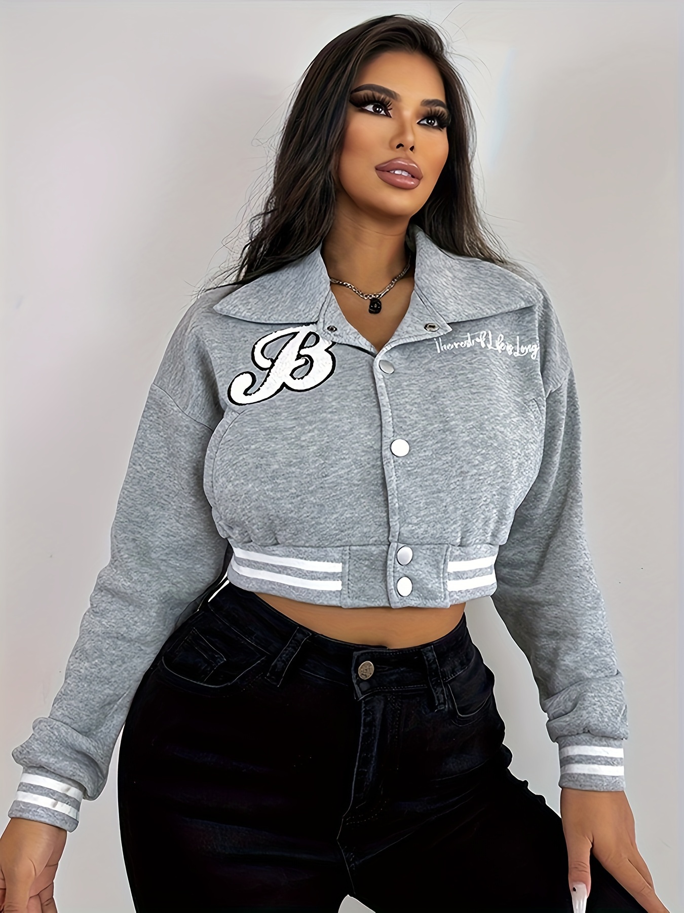  Grey Colour Women Crop Zipper Hoodie Jacket For Women / Trendy