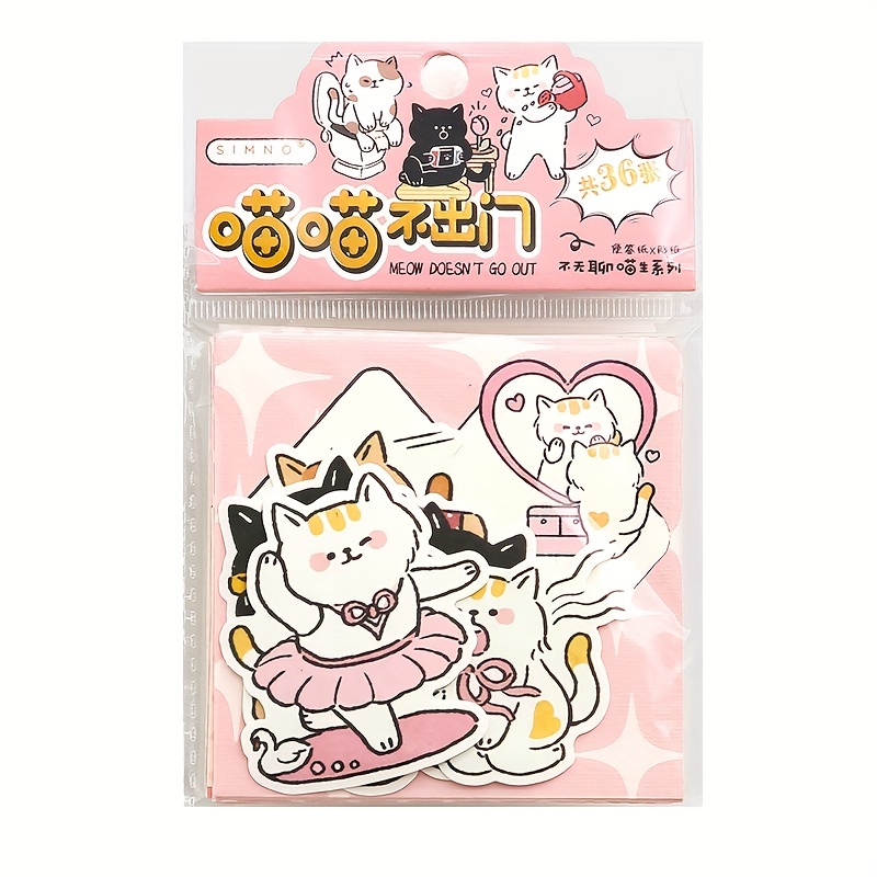 36pcs Cartoon Cat Sticker Stationery Set & Memo Pad