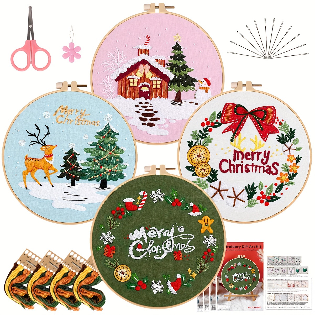 Embroidery Kit, Merry Christma Pattern Material Package Include 1