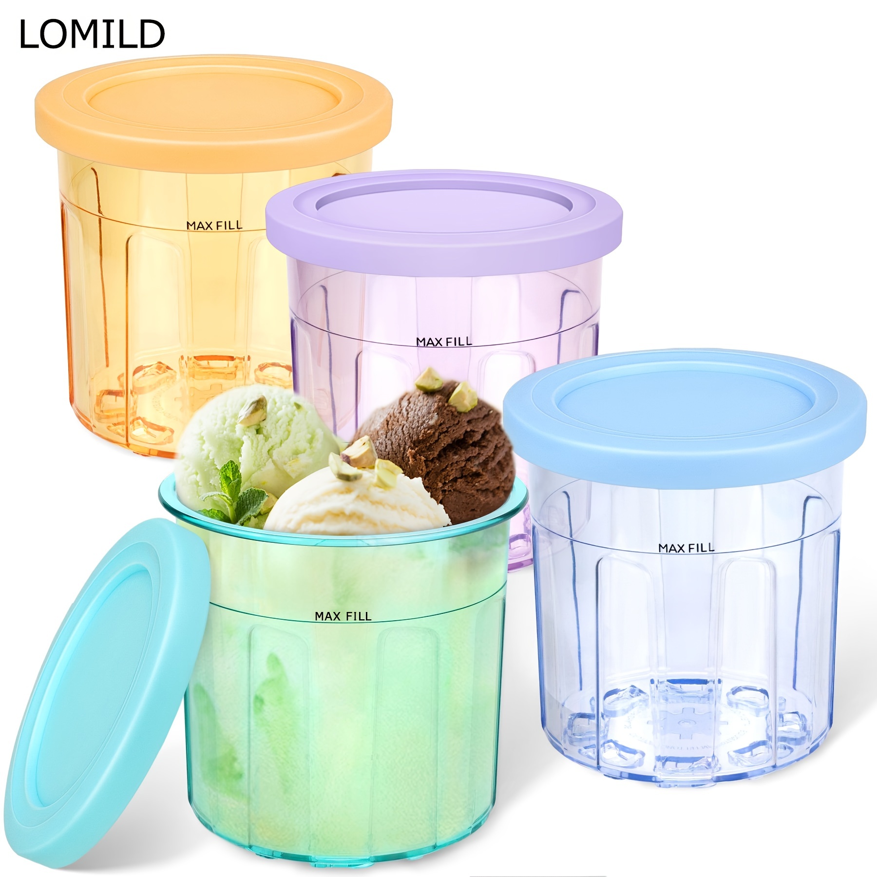 LOMILD Containers Replacement For Ninja Creami Pints And Lids,16oz Cups  Compatible With Ninja NC301 NC300 NC299, Dishwasher Safe - 4pcs