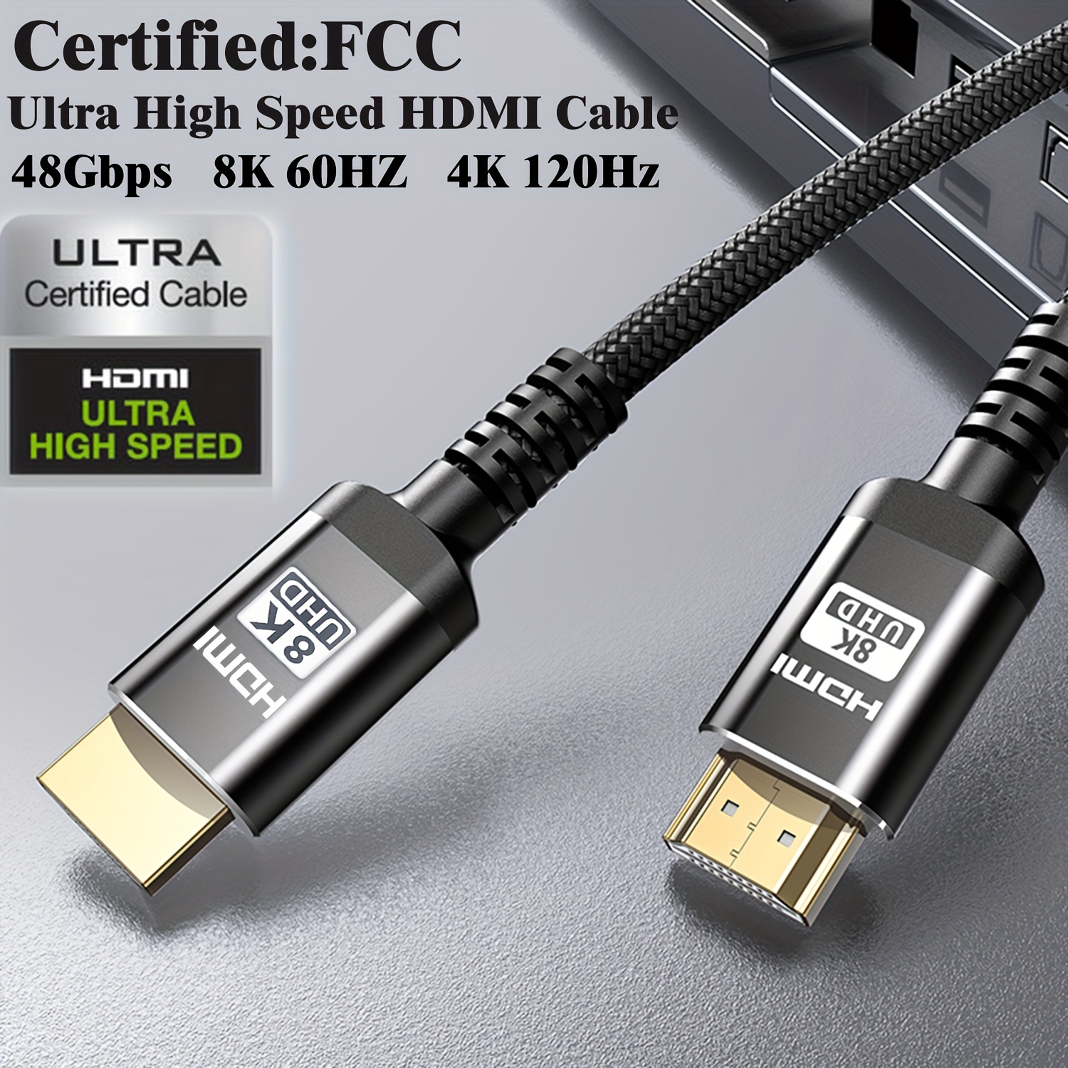 8K HDMI 2.1 Cable 3.3FT ,Certified Ultra High Speed HDMI Cord for PC, PS5,  PS4, Xbox Series X, Roku/Fire/Sony/LG TV