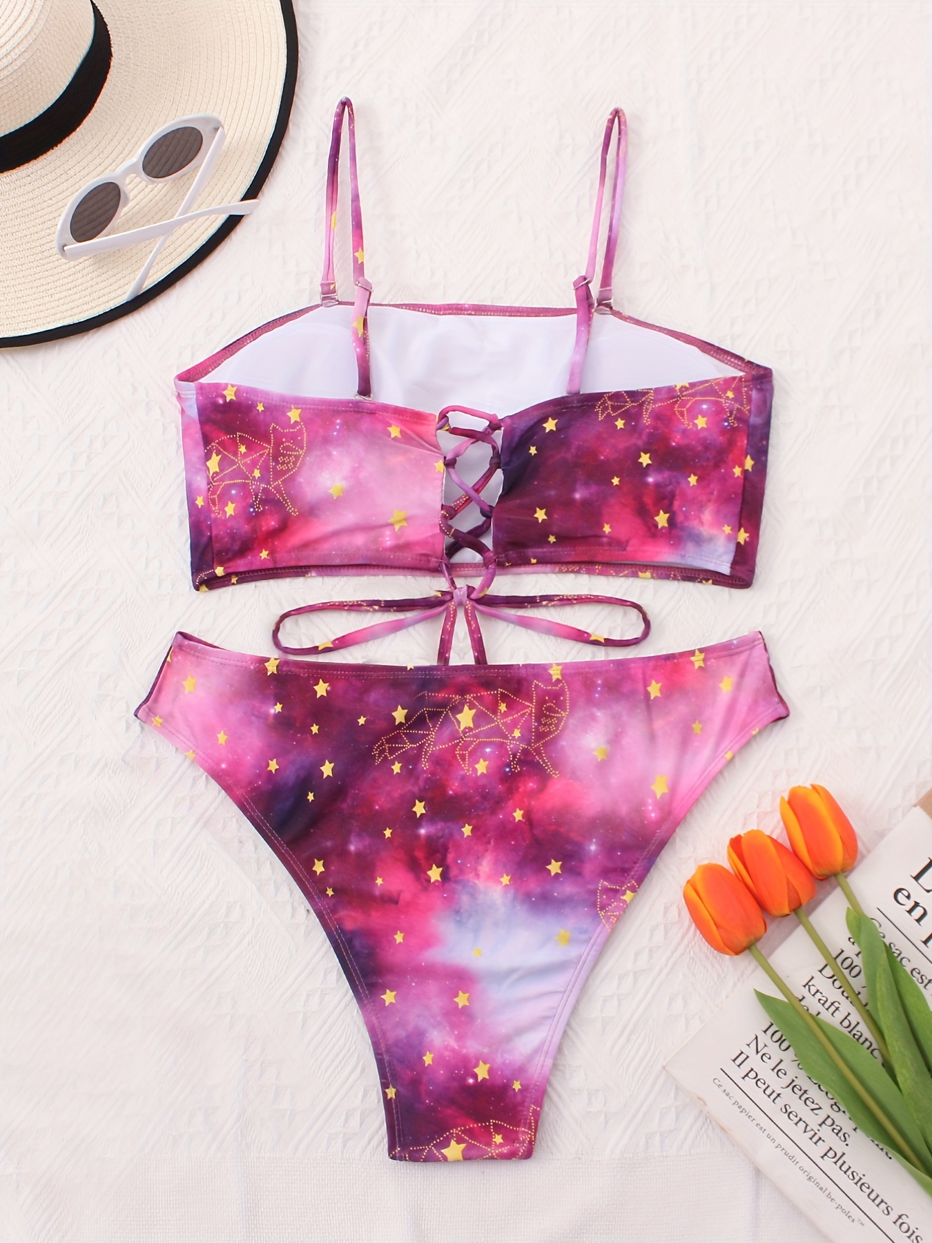 Plus Size Galaxy Print Criss Cross Back Bikini Set Women's - Temu
