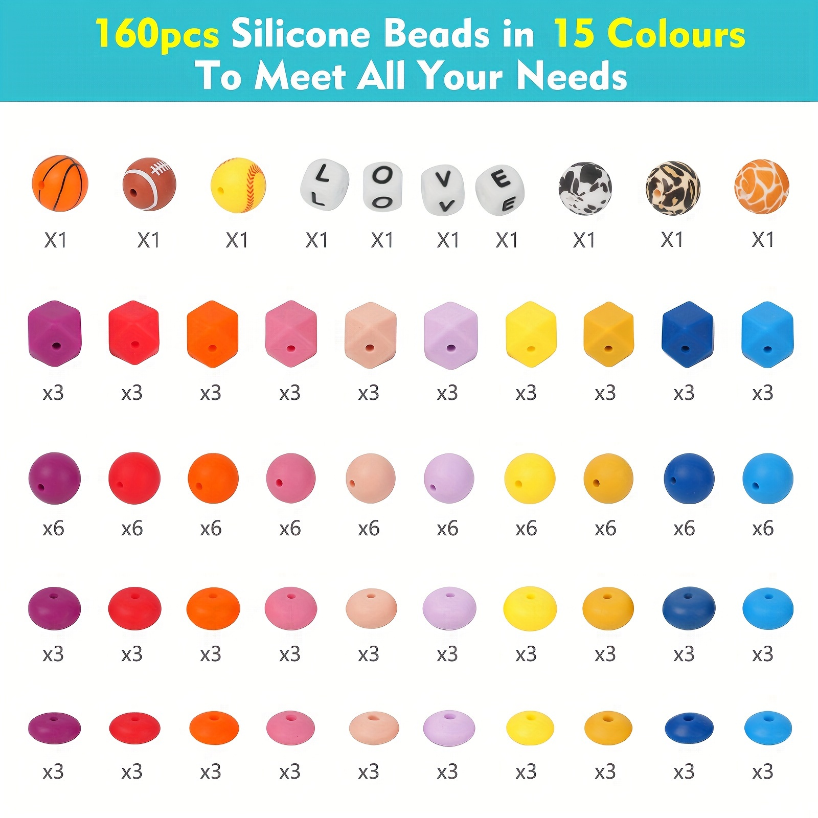 Silicone Beads Bulk Kit, Mixed Styles Silicone Beads For Keychain