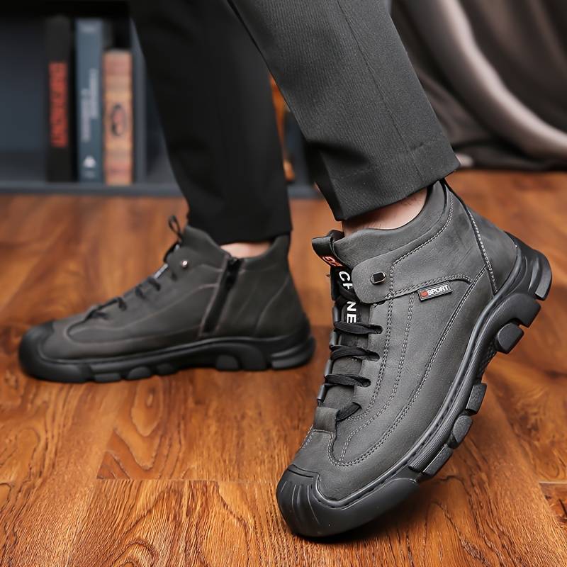 mens solid ankle boots with warm plush lining comfy non slip casual shoes for mens winter outdoor activities details 6