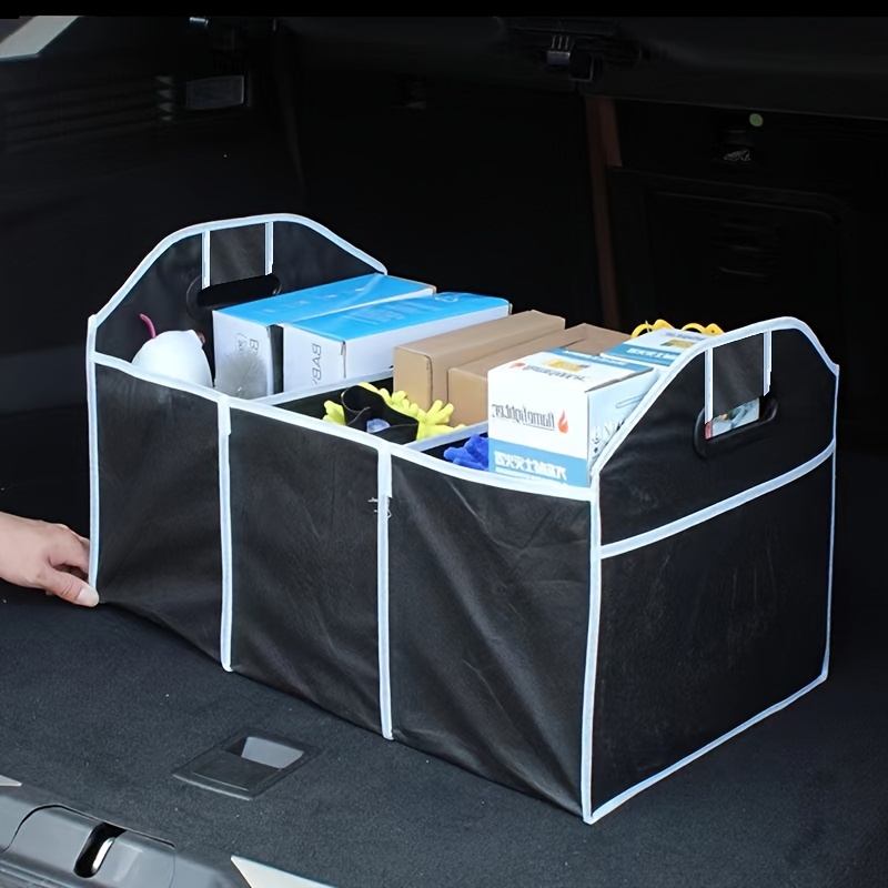Foldable car storage box, lightweight and large capacity, portable box with grid, sorted storage to make the inside of your car tidy