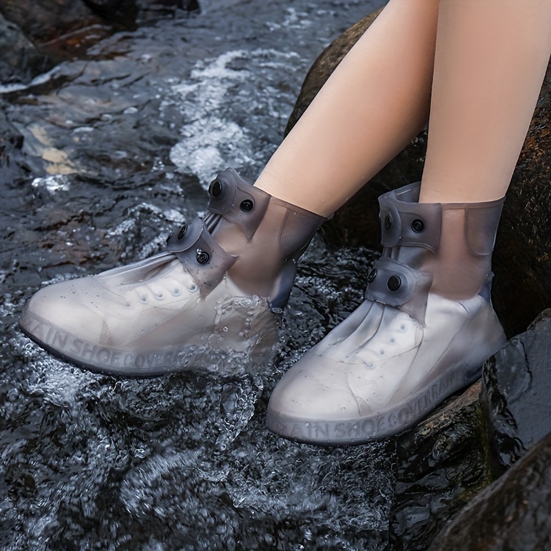 Couvre-chaussures unisexe en Silicone, imperméable, réutilisable,  antidérapant, contre la pluie - Gris, blanc