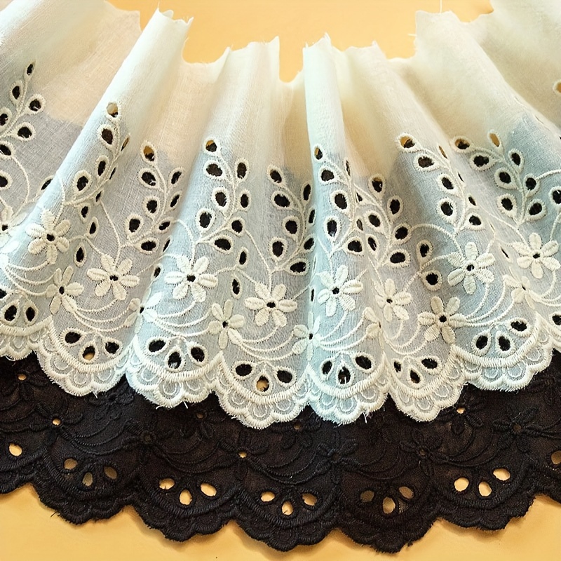 

Black Embroidered Pure Cotton Lace Trim 13.5cm Wide, Curtain Sleeve Accessories Diy Apparel Decoration - 1 Yard