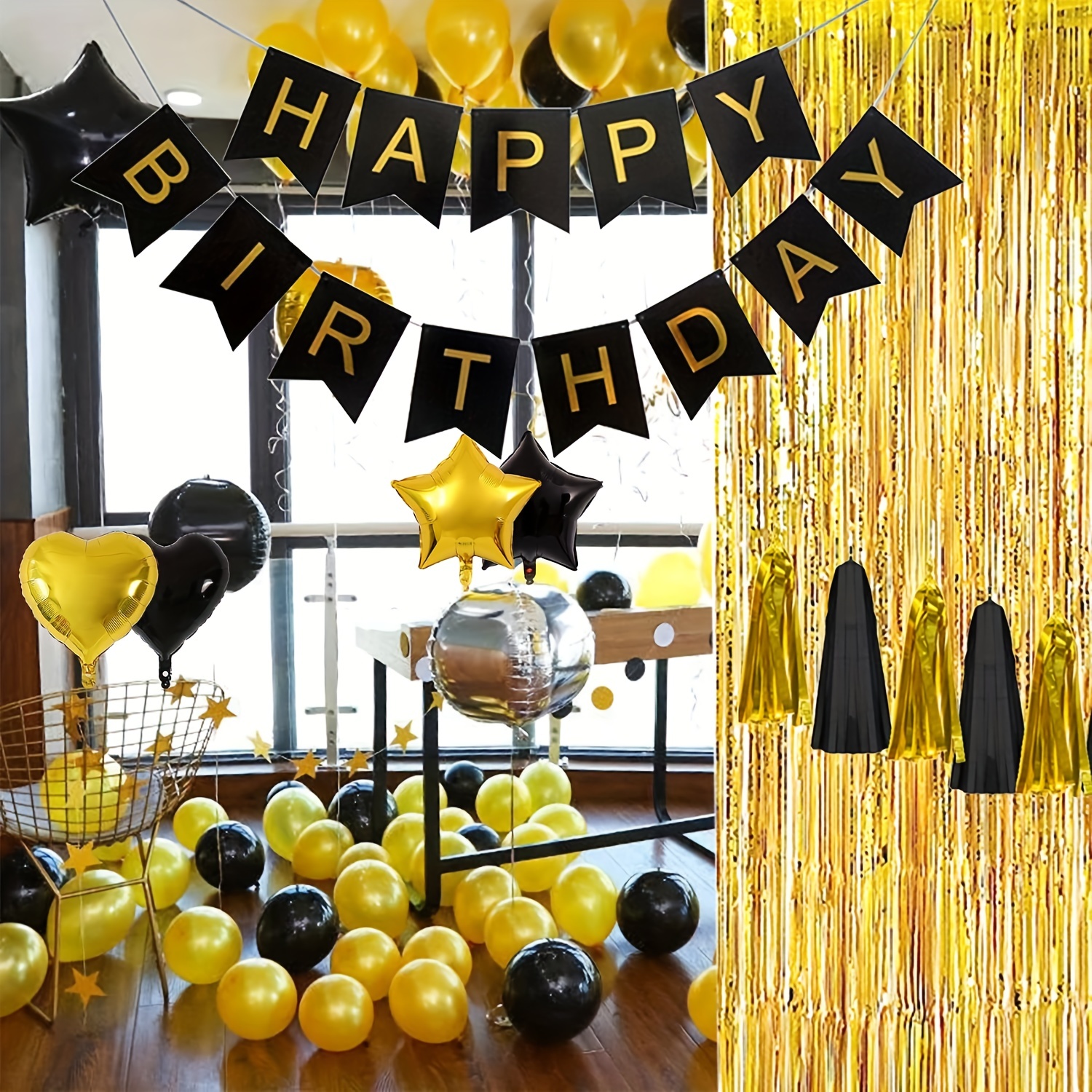  Decoraciones de cumpleaños número 50 para hombres y mujeres,  negro y dorado, pancarta de cumpleaños negro y dorado y 18 globos de feliz  cumpleaños para 50 aniversario, suministros de fiesta de 