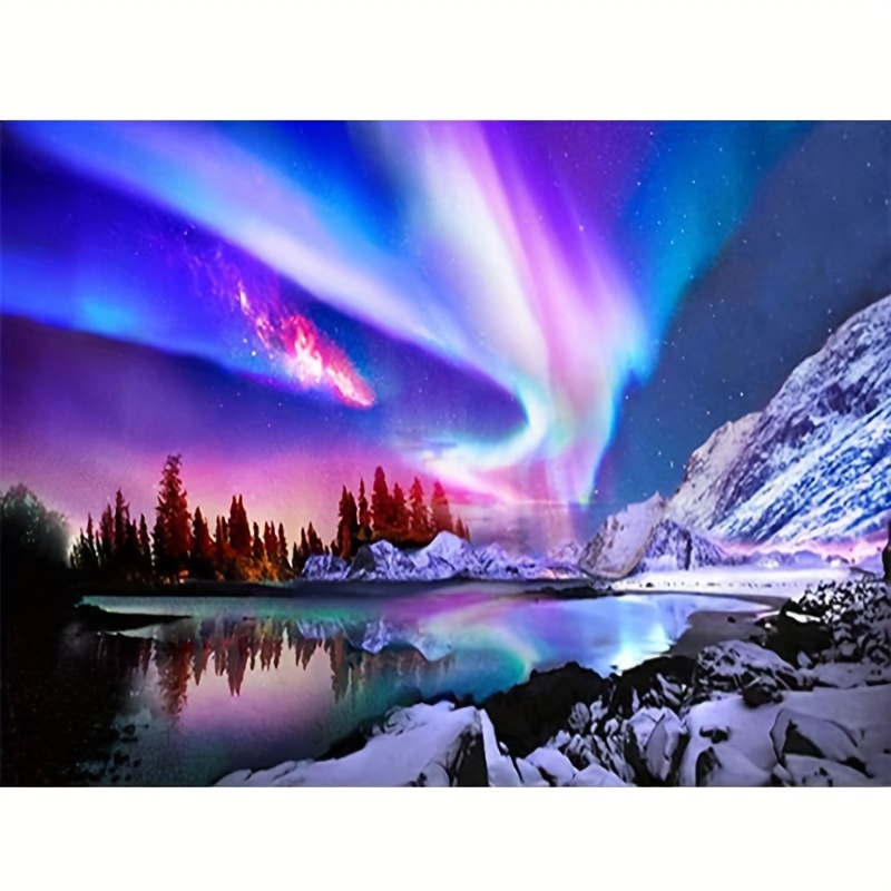 

Diamond Painting Aurora Starry Sky Landscape Round Diamond Diy Diamond Painting