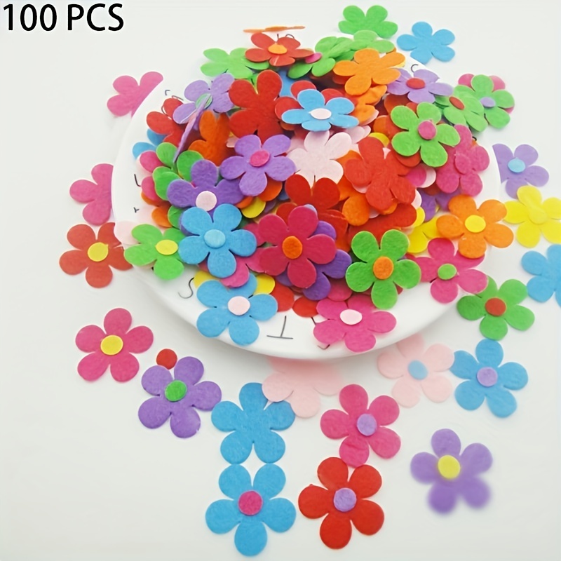 

100pcs, Handmade Felt Flowers For Diy Crafts And Classroom Decoration - Vibrant Flower Patch Felt Stickers And Fabric Flowers