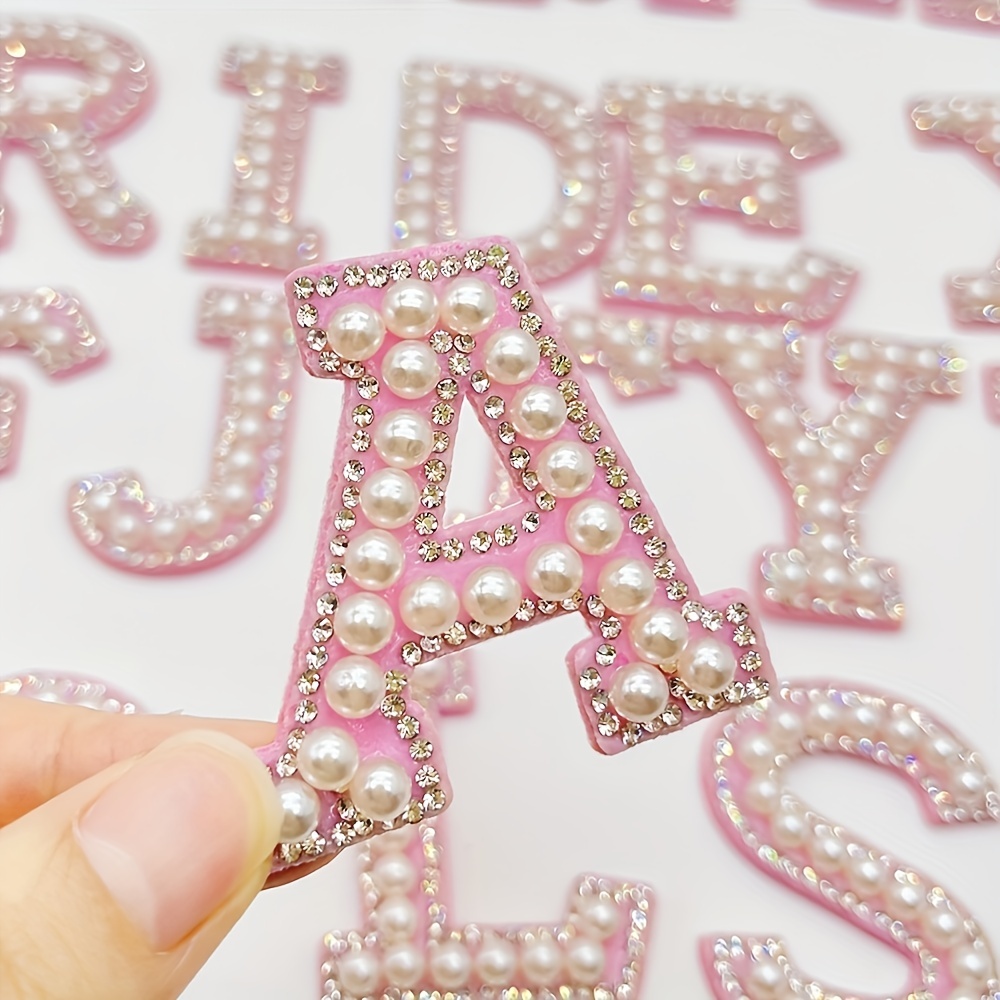 26pcs Alphabet Rhinestone Pearl Beads Letter Patch Decals DIY Accessories