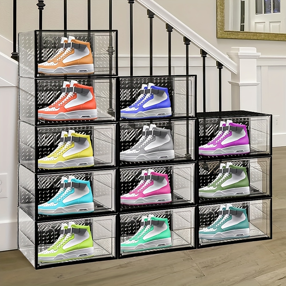 Shoe Boxes Clear Plastic Stackable 10 Pack Sneaker Storage Boxes with  Magnetic Door, Acrylic Boxes for Display, Strong and Sturdy Fit Shoe Size  Up to
