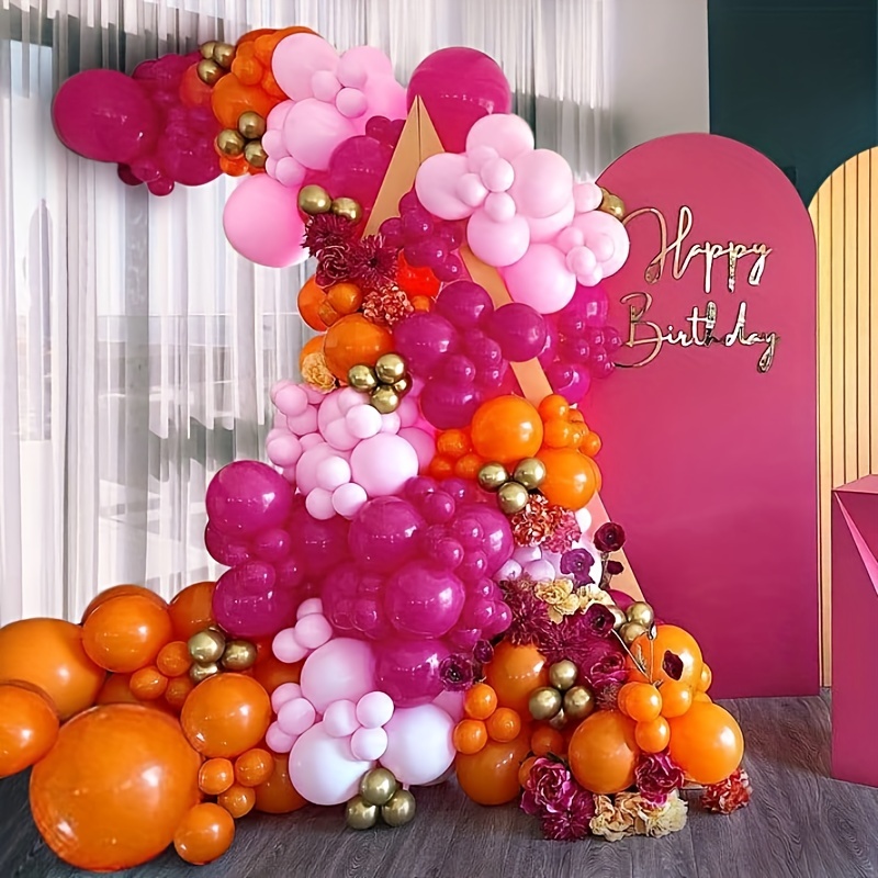 

Set, Pink, Orange, Balloon Wreath, Peach Red, Orange, Golden, Metallic Pink, Powder Color, Balloon Arch Kit, Latex Party Balloons Suitable For Baby Shower, Birthday, Wedding, Rainbow Party Decoration
