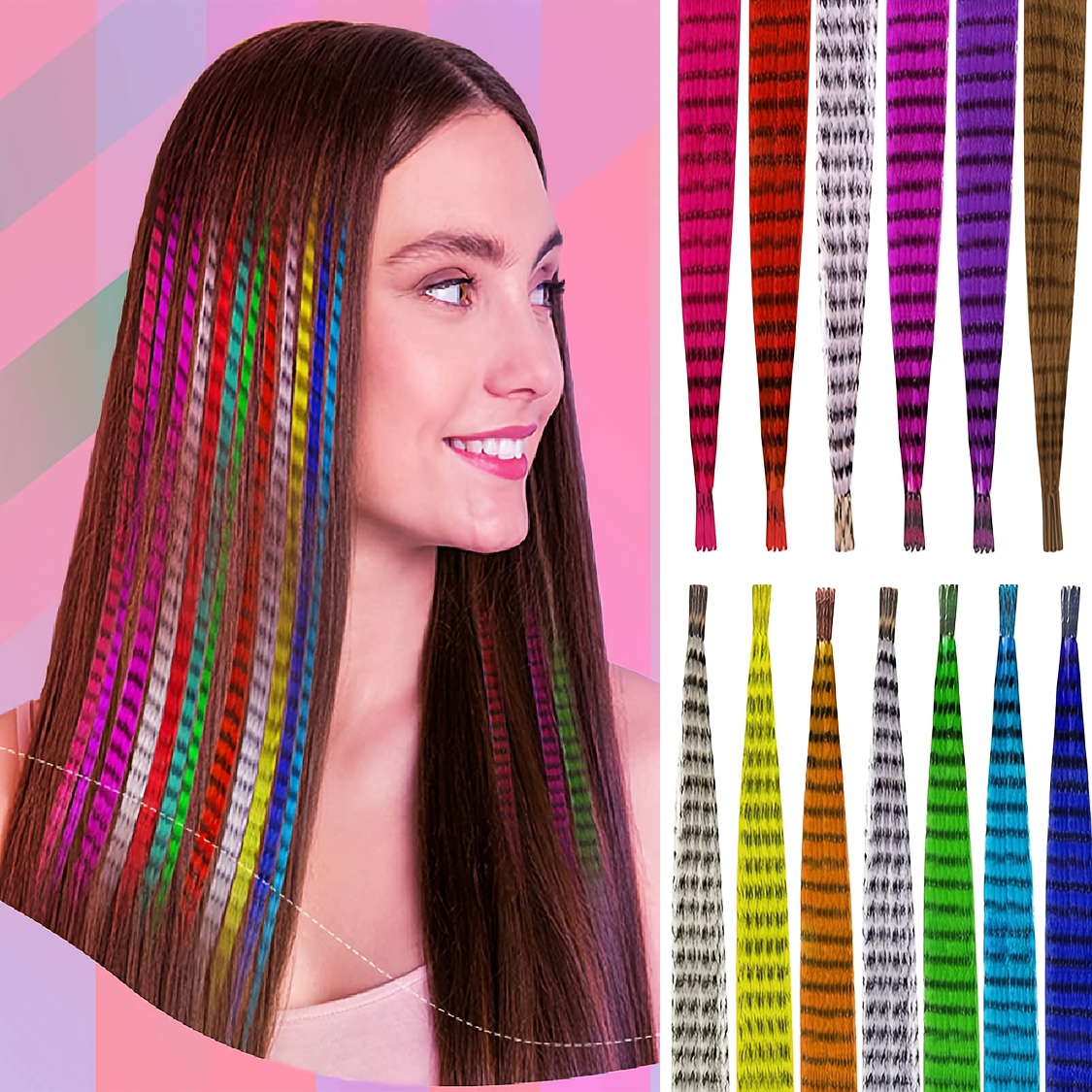Colored Hair Strands Synthetic Hair Feather Extension Mixed - Temu
