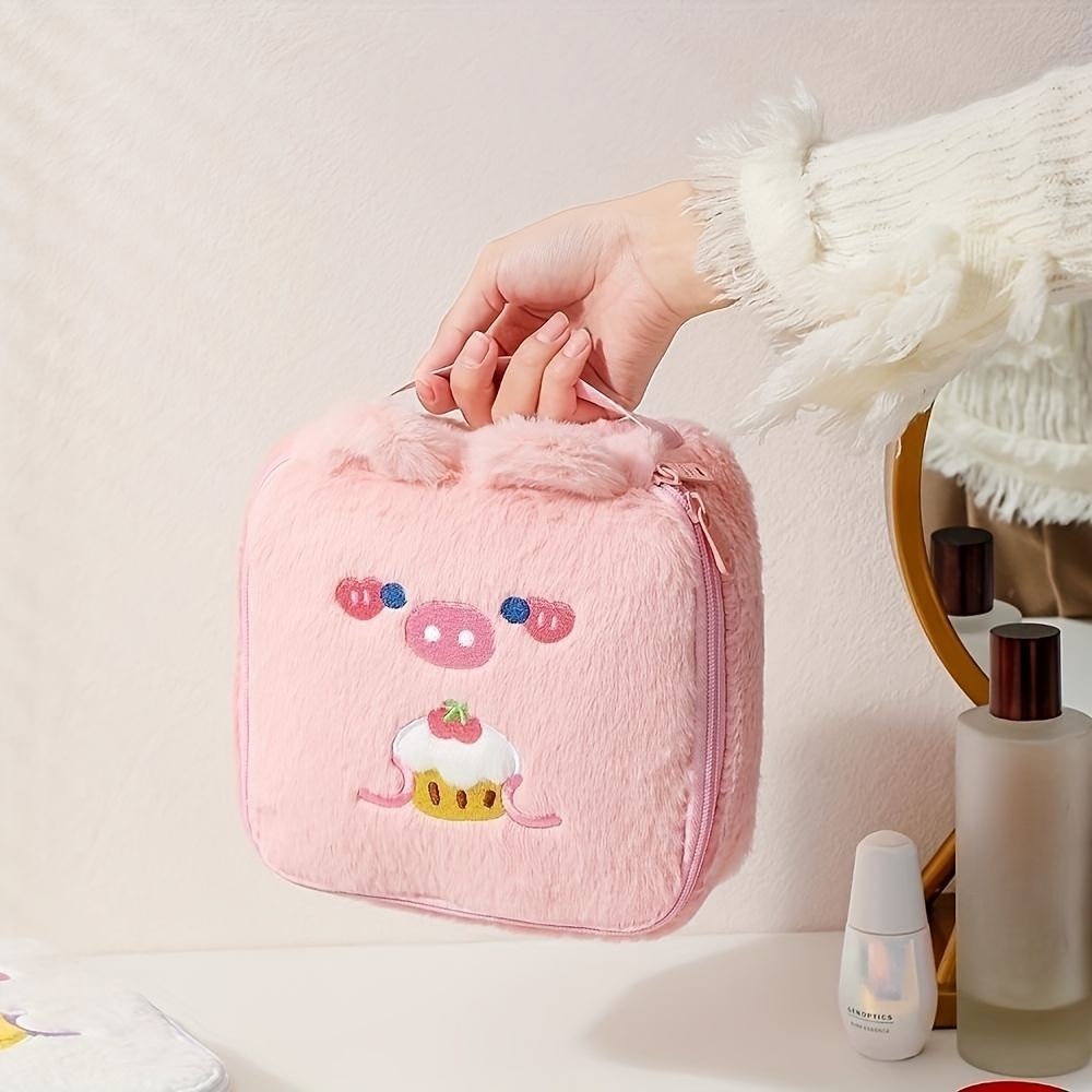 Cartoon Cute Plush Makeup Bag, Travel Roomy Cosmetic Pouch Toiletry Bag  With Handle, Square Cosmetic Case Toiletry Container Organizer, Great Gift  For Girls Women - Temu