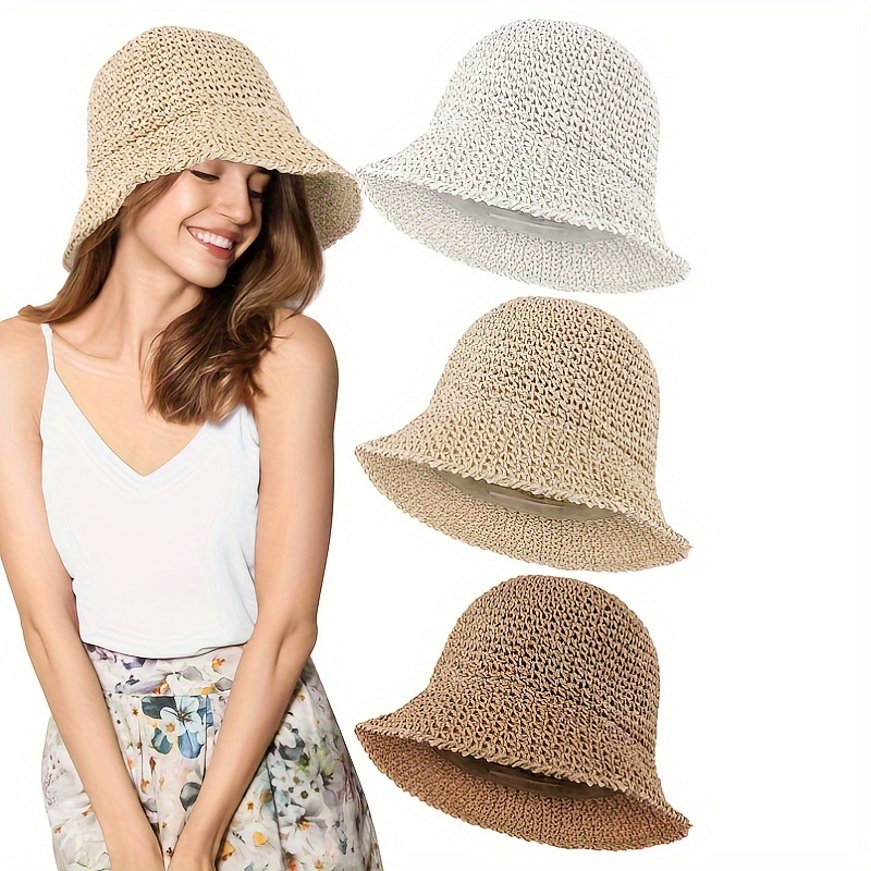Straw Bucket Hats Classic Solid Color Breathable Sun Hat - Temu