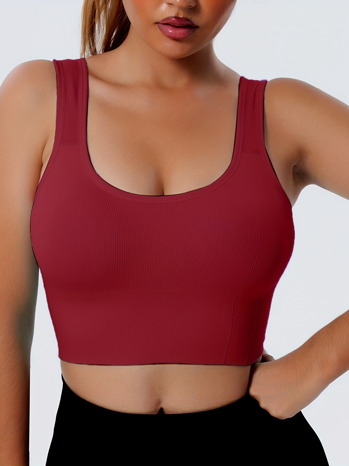Simple Solid Sports Bra Comfy Breathable Shockproof Running - Temu