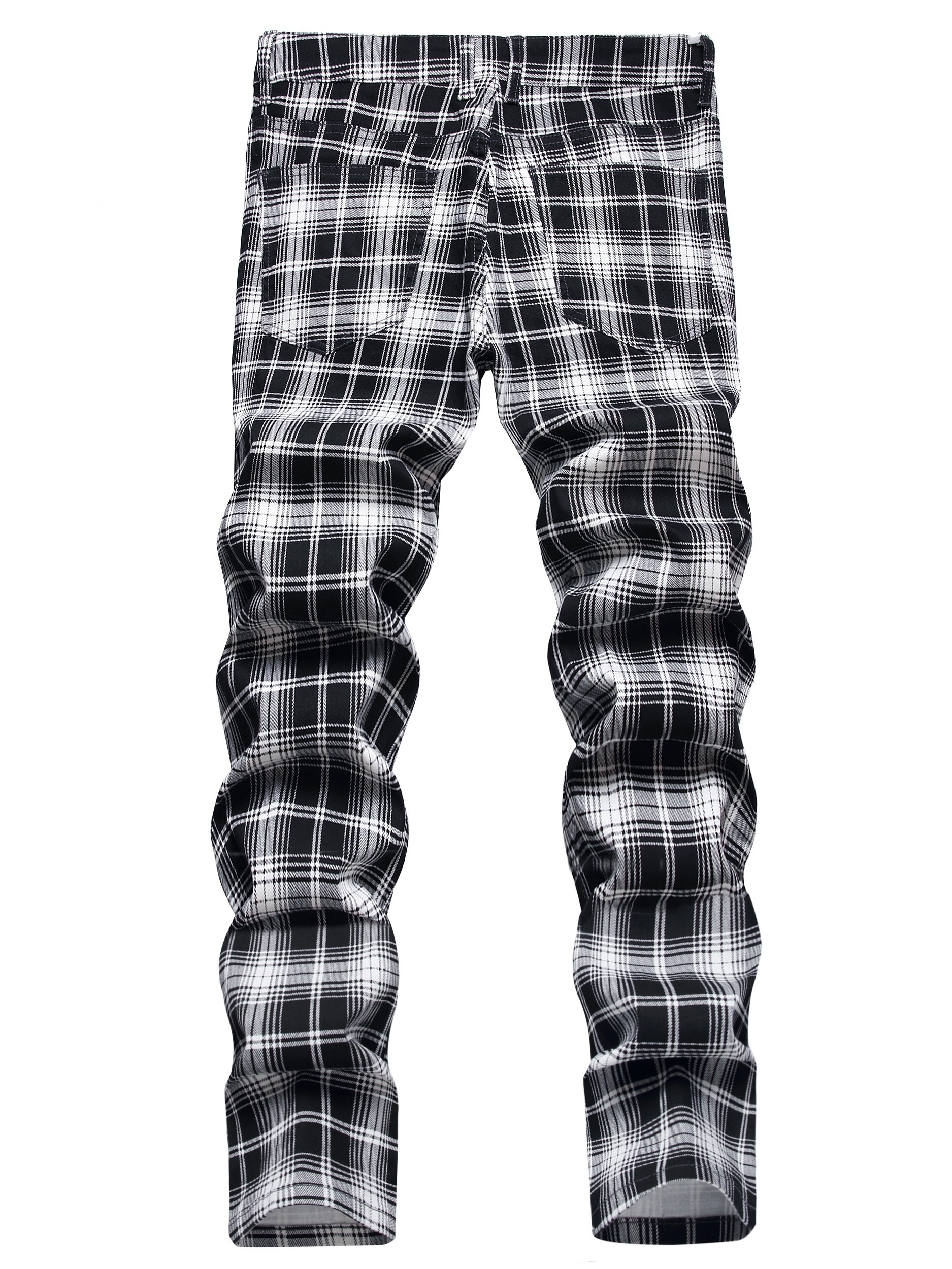 Men's Slim Fit Plaid Pattern Mid Stretch Jeans for All Seasons