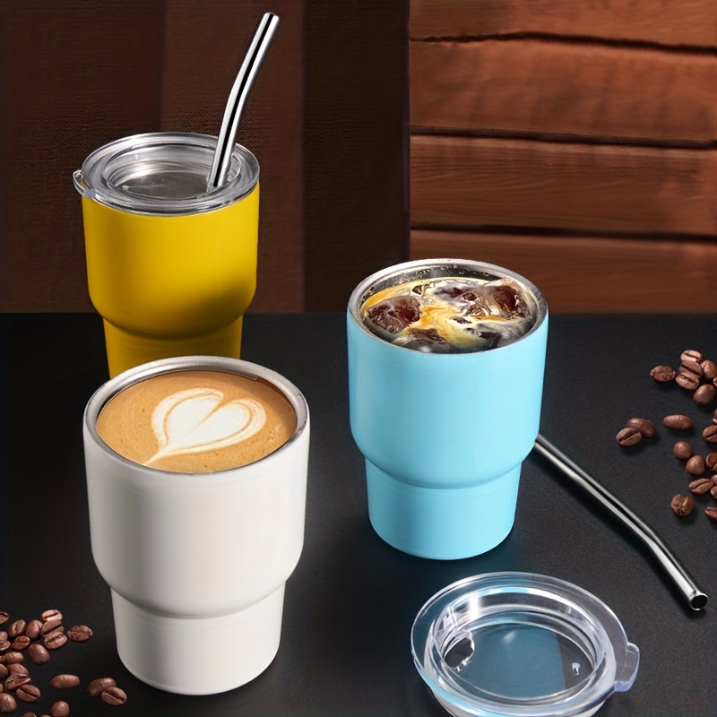 6pcs, 2oz Mini Tumbler Shot Cups, Double Wall Stainless Steel Shot Glasses  Tumbler With Straw For Espresso Coffee Whisky