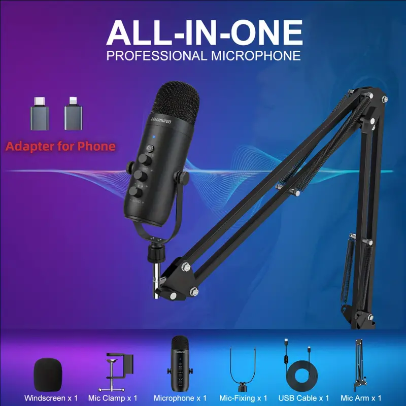 Haomuren Gaming Microphone Kit Podcast Condenser USB Mic - Temu