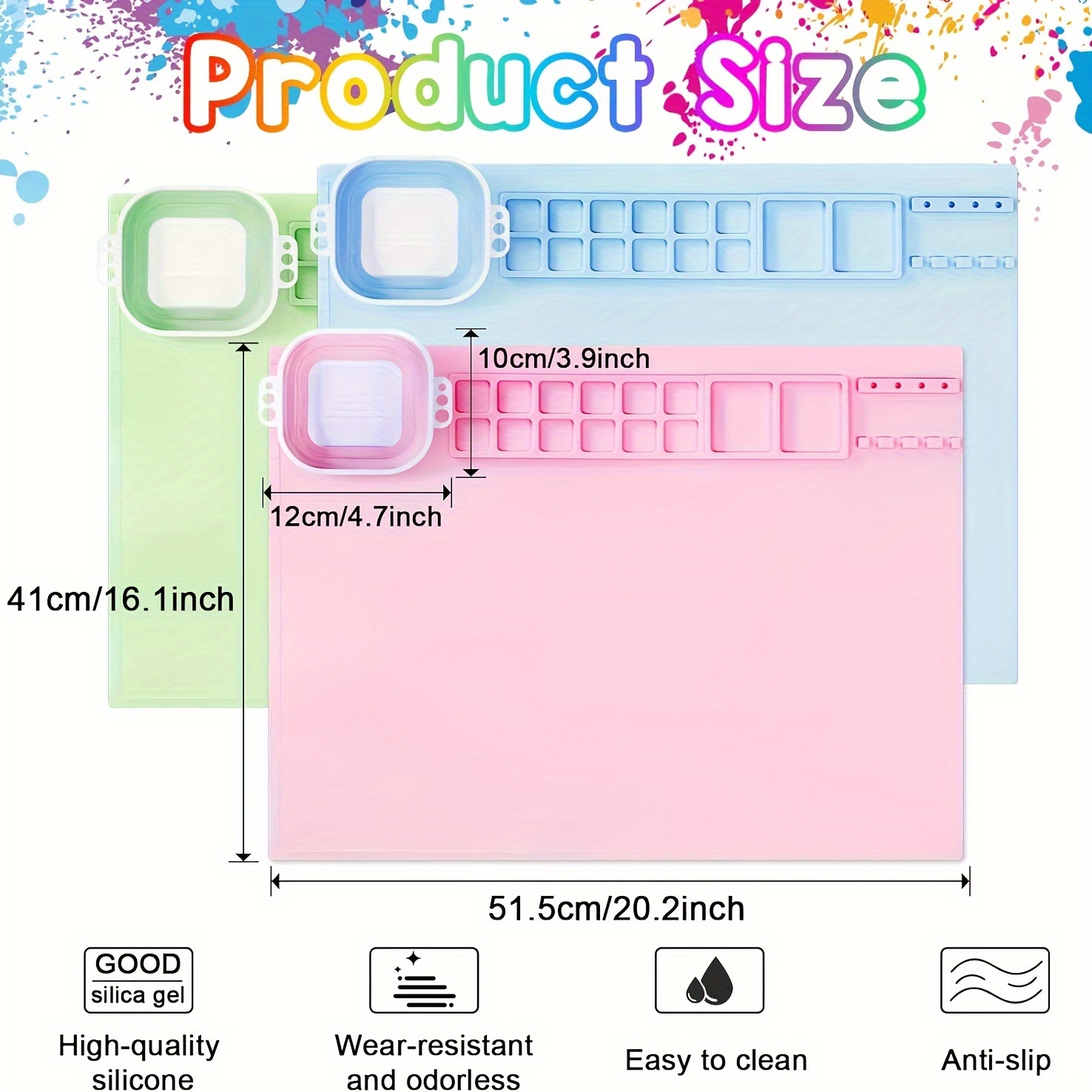 Pradory Silicone Art Mat,20x16 Large Silicone Crafting Mat for Kids,Non-Stick  Silicone Artist Mat with Water Cup/Sponge/12 Paint Dividers for Crafts, Painting,Art,Resin,Table,Clay,DIY Creations-Pink