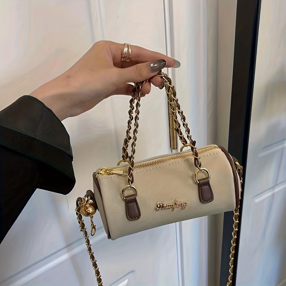 Argyle Embroidery Bucket Bag, Faux Pearl Chain Handbag, Drawstring Design  Crossbody Purse - Temu
