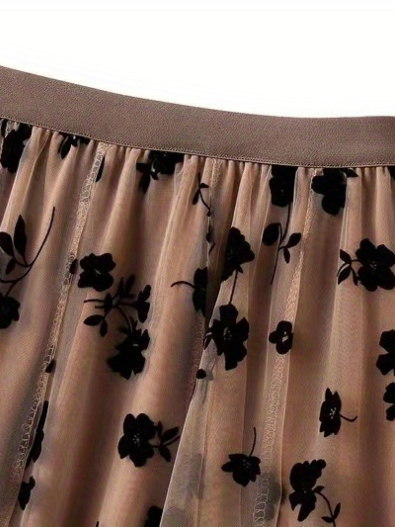 Plant Print Contrast Mesh Skirts Elegant High Waist Maxi - Temu