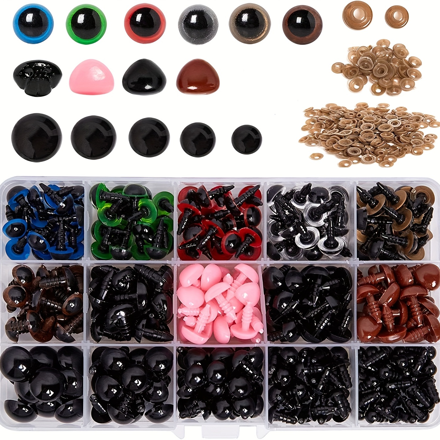 

636pcs Safety Eyes And Noses, Include 228pcs Multi-colored Safety Eyes And 90pcs Nose With 318pcs Washers, Multiple Sizes For Plush Animal And Teddy Bear Craft Making