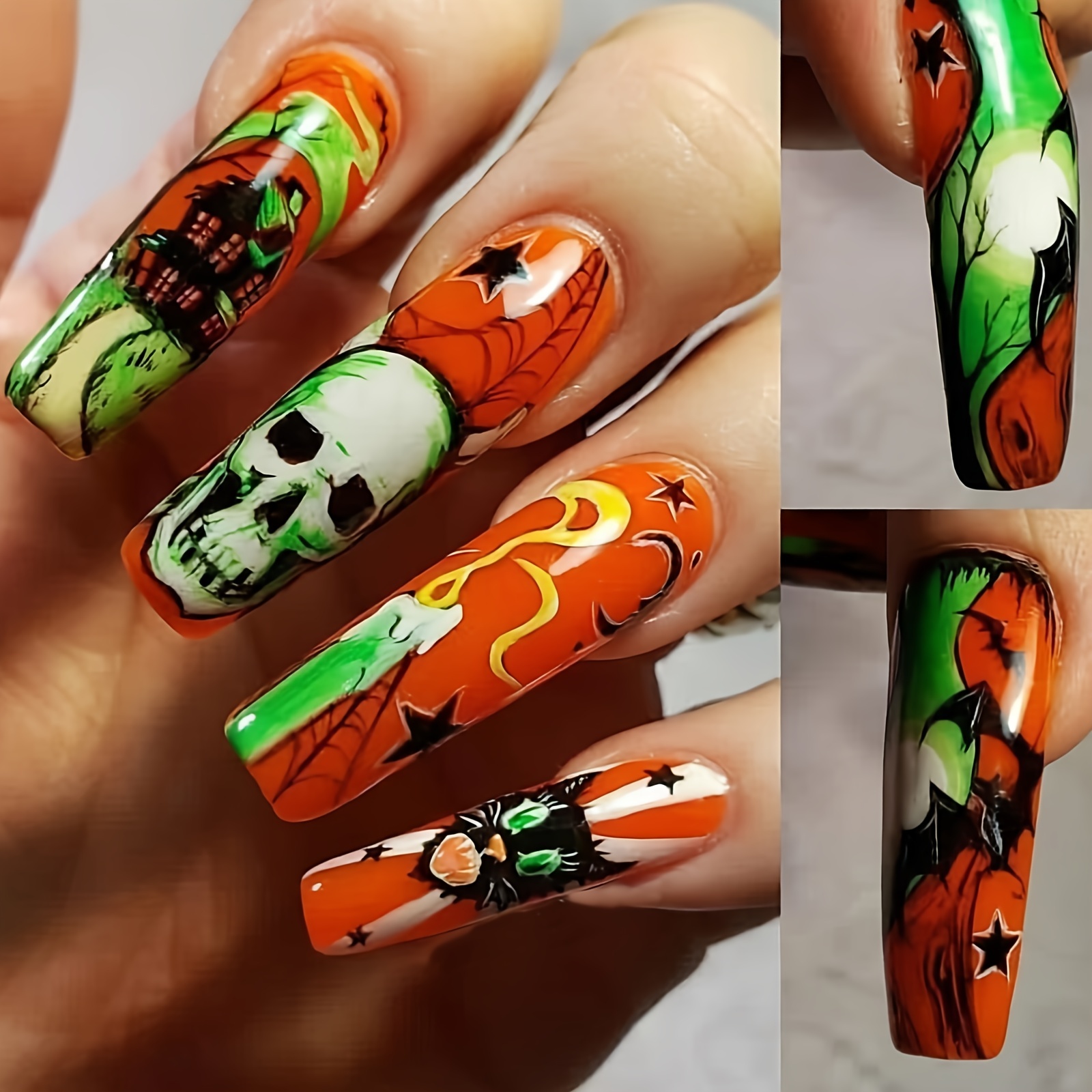 Long Press On Nails Coffin Fake Nails With Nail Glue Moon Eyes Flame False  Nails With Art Designs Full Cover Matte Stick On Nails Acrylic Artificial  Nails For Women Girls 24pcs 