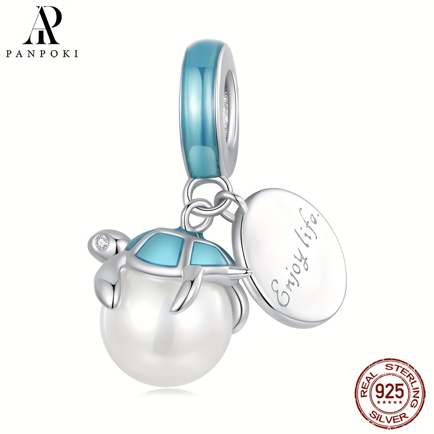 PANPOKI 925 Silver Turtle Tag Pendant Charms Ocean Series