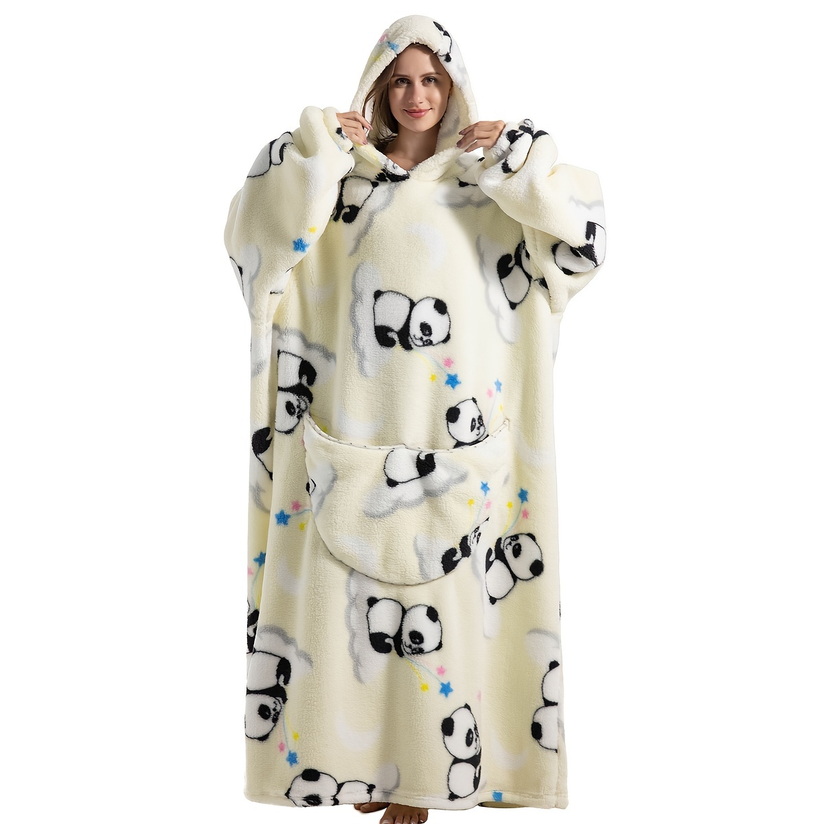 1pc wearable blanket hoodie plush soft warm sherpa fleece hoodie blanket comfy sweatshirt with big pocket for women men adults details 1