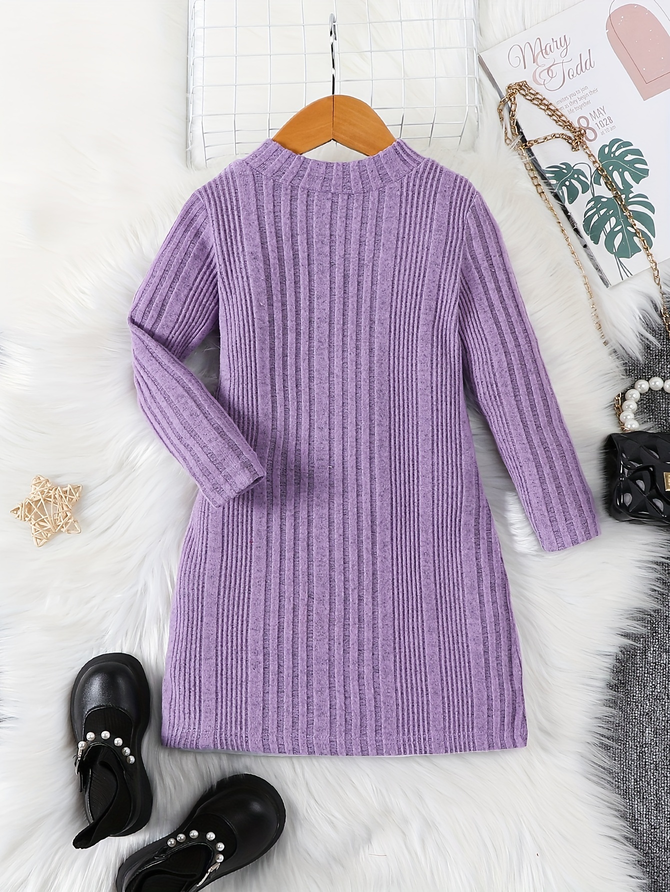 Girls Casual Knitted Thermal Crew Neck Sweater Dress For Winter