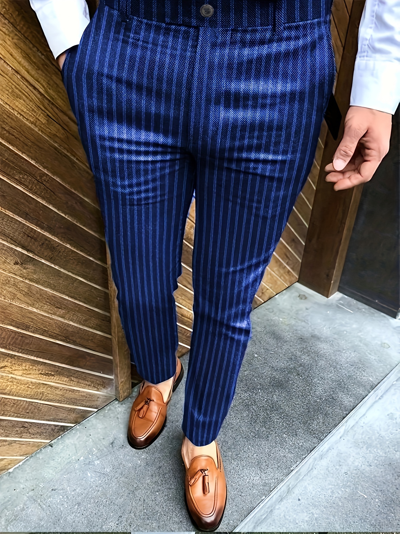 Slim Fit Solid Color Slacks Men's Casual Vintage Style High - Temu