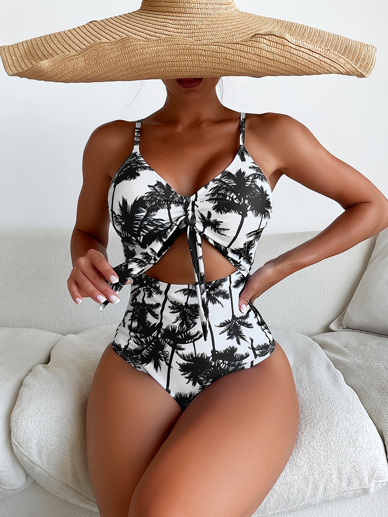 Women One Piece Swimsuit Beachwear Tummy Control Cutout High Waist Bathing  Suit