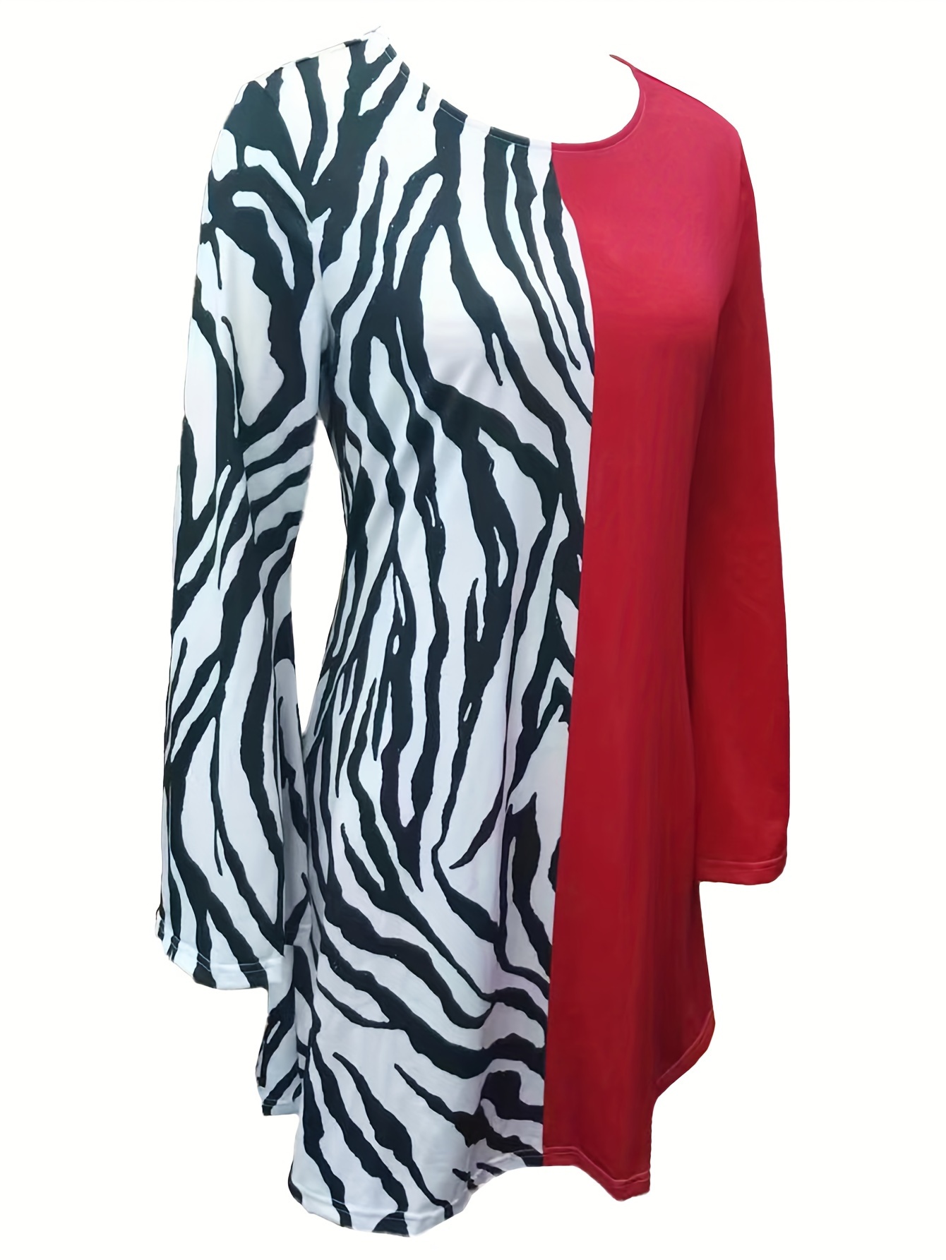 contrast zebra print dress casual flare sleeve dress womens clothing