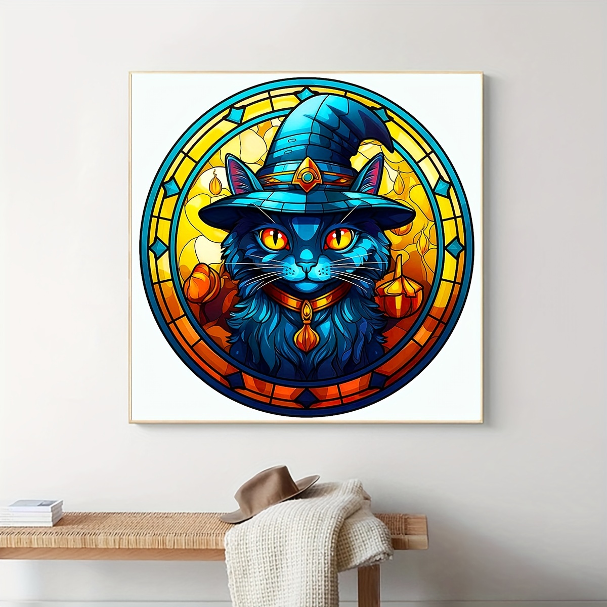 Diy 5d Frameless Diamond Painting Halloween Cat With Hat Wall Art