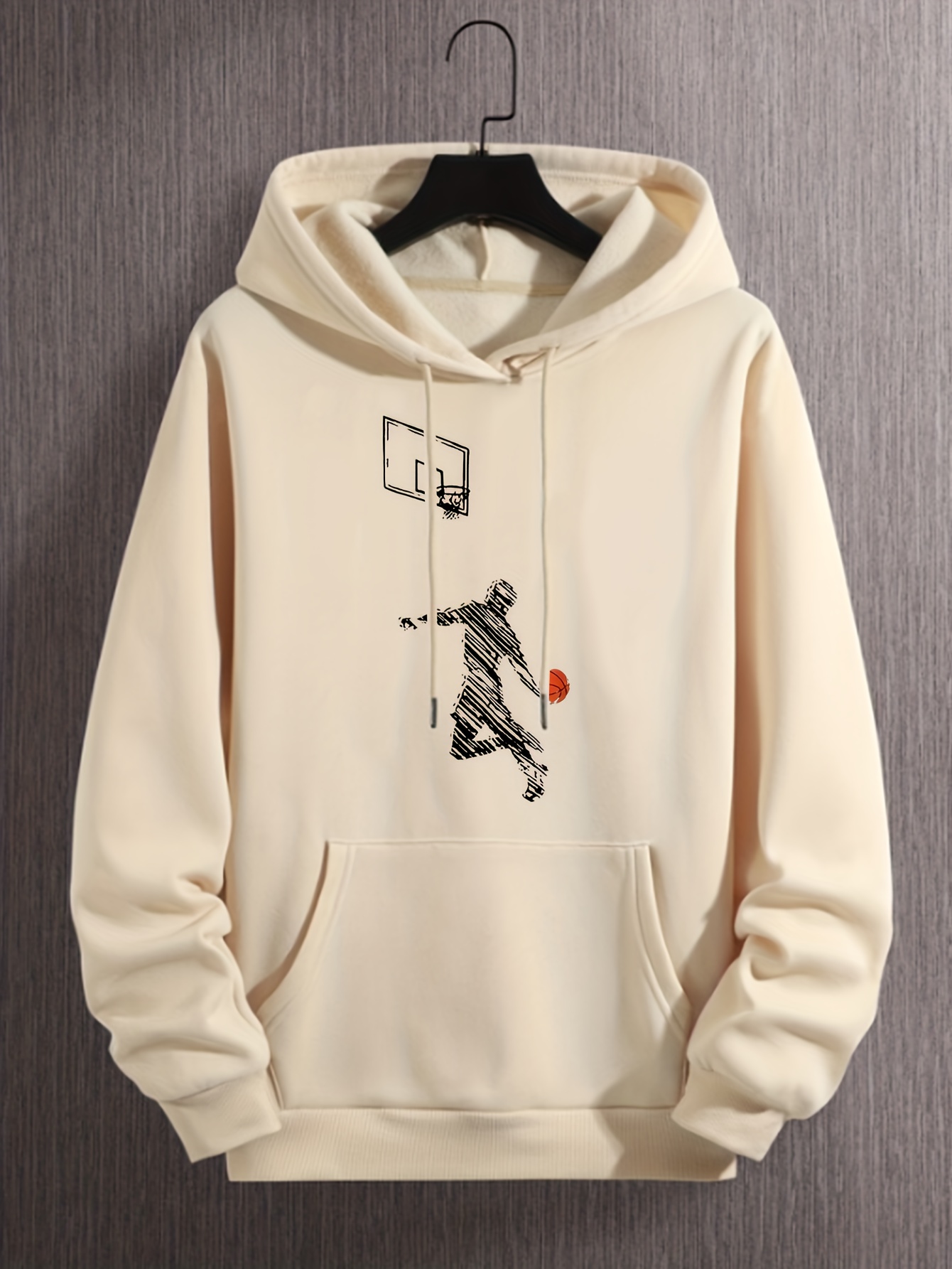 Temu Print Cool Casual Sweatshirt, Men's Graphic Design Hooded Sweatshirt Kangaroo Pocket Streetwear Fall Gifts Basketball Hoodies, Pullover for Winter