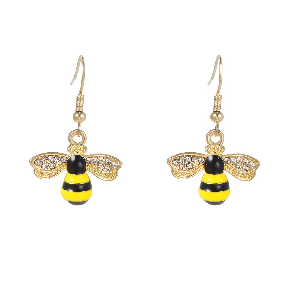 Bee Flower Rhinestones Drop Earrings