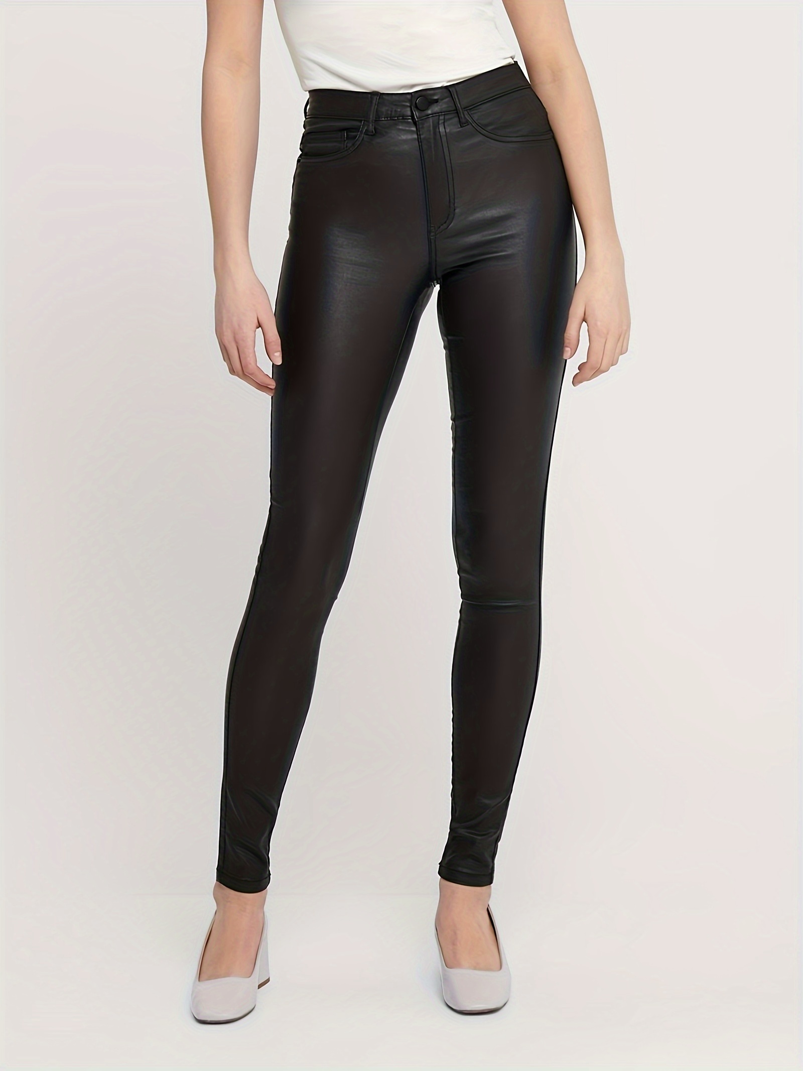 Pantalones de cuero negro para mujer - Leggings de cuero sintético