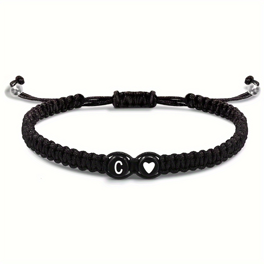 1pair Black Simple Milanese Magnetic Heart Bracelet, Adjustable