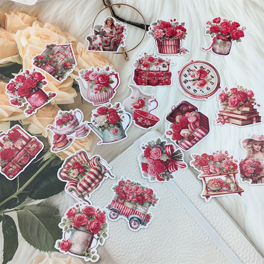 Creative Rose Series Stickers Vintage Purple White Red Rose - Temu