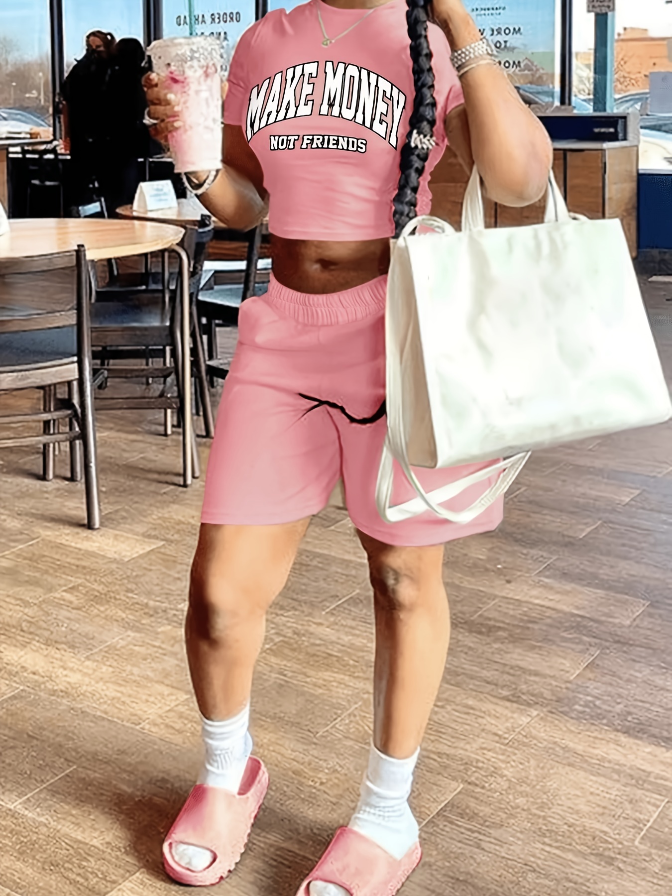 Pink biker collection shorts outfit