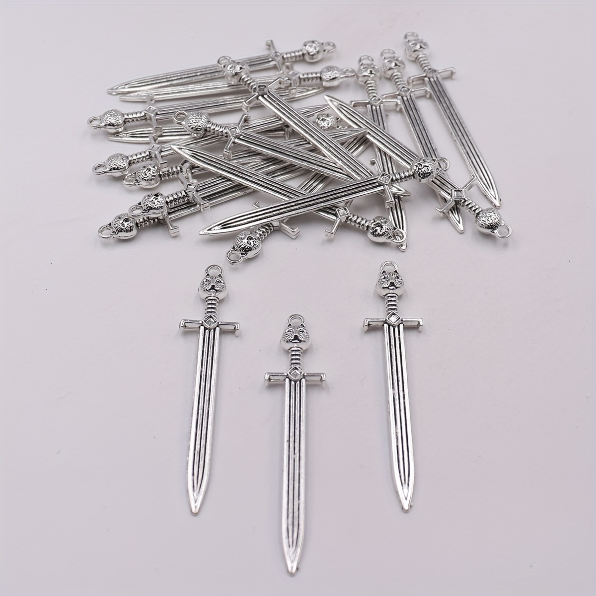 20pcs Alloy Sword Pendant Leopard Head Handle DIY Jewelry Making